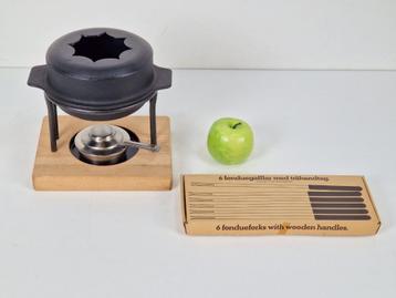 Vintage fondueset kosta Boda Shop gietijzer hout Zweden '60 beschikbaar voor biedingen