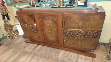 Zeer  mooi Art Deco dressoir 190 x 55 x 95 cm met marmer top beschikbaar voor biedingen