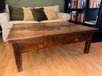 Massieve houten salontafel met lades, rustiek bruin 120 cm, Huis en Inrichting, Tafels | Salontafels, Ophalen, Gebruikt, 100 tot 150 cm