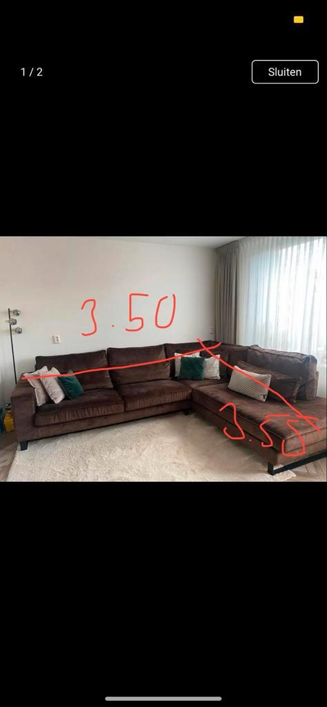 Bruine Velvet Hoekbank, Huis en Inrichting, Banken | Bankstellen, Zo goed als nieuw, Hoekbank, Vierpersoons of meer, 300 cm of meer