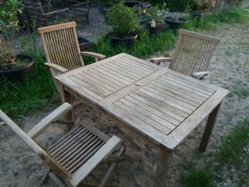 Houten tuinset / hardhouten tuinset tafel met drie stoelen, Tuin en Terras, Tuinsets en Loungesets, Zo goed als nieuw, Ophalen