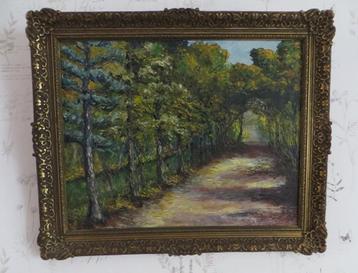 Schilderij bospad (olieverf op hardboard) - gesigneerd beschikbaar voor biedingen
