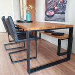 Houten eettafel met stoelen en bankje, Huis en Inrichting, Tafels | Eettafels, Ophalen, Gebruikt, 50 tot 100 cm, Vijf personen of meer