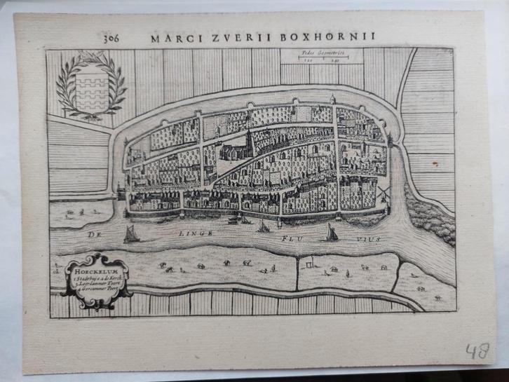 2 / Plattegrond van Hoeckelum - Heukelom Gravure uit 1634, Antiek en Kunst, Kunst | Etsen en Gravures, Ophalen of Verzenden