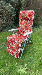 Retro ligstoel, oranje bruin gebloemd, Caravans en Kamperen, Ophalen, Gebruikt, Campingstoel