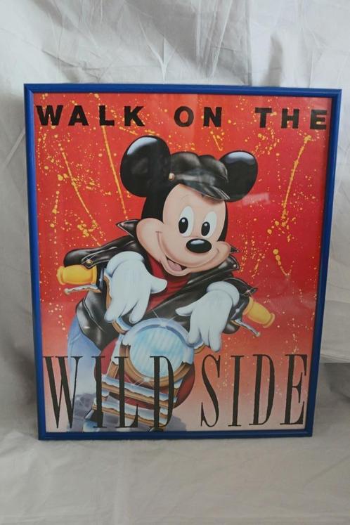 Mickey op motor Walk on the wild side poster lijst vintage, Verzamelen, Disney, Zo goed als nieuw, Plaatje of Poster, Mickey Mouse
