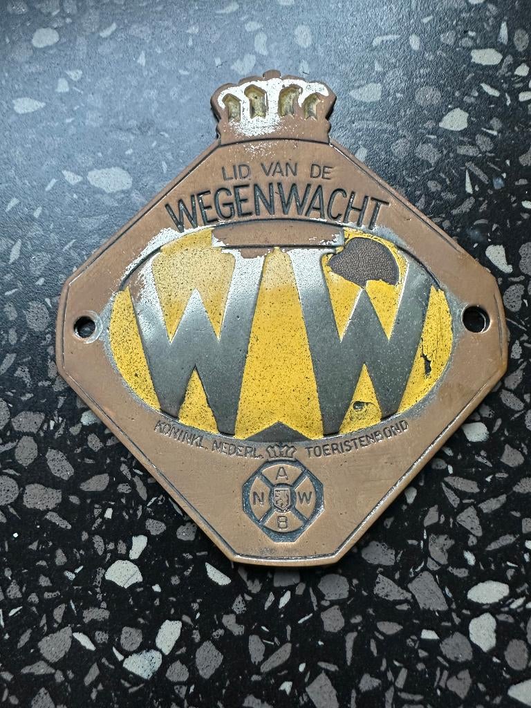 Koperen ANWB WW embleem. A.N.W.B. logo. Oldtimer auto., Ophalen of Verzenden, Gebruikt, Gebruiksvoorwerp
