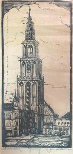 Jac de Beer (1888-1946) Houtsnede 'Martinitoren te Groningen, Antiek en Kunst, Kunst | Etsen en Gravures, Ophalen of Verzenden