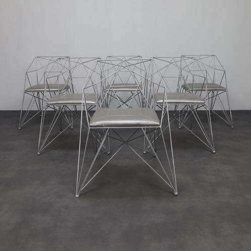 6x Geometric Wire Frame Dining Chairs, Huis en Inrichting, Stoelen, Gebruikt, Vijf, Zes of meer stoelen, Metaal, Overige materialen