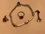 Eiffeltoren met roosjes, armband en ring met roosje, Ophalen, Gebruikt, Rood, Zilver