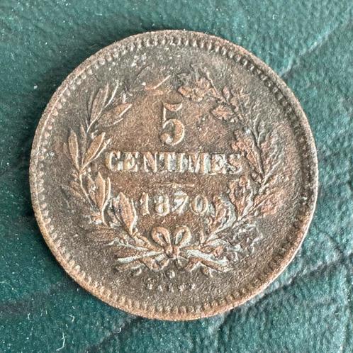 Luxemburg 5 centimes 1870, Postzegels en Munten, Munten | Europa | Niet-Euromunten, Overige landen, Ophalen of Verzenden