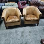 2 club fauteuils Leather Chairs England + BEZORGING GRATIS