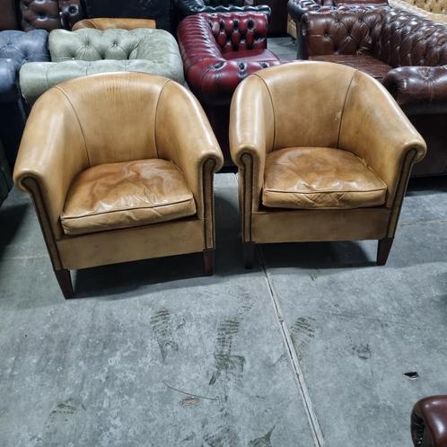 2 club fauteuils Leather Chairs England + BEZORGING GRATIS, Huis en Inrichting, Fauteuils, Gebruikt, Leer, 75 tot 100 cm, 75 tot 100 cm