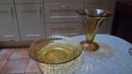 Art Deco glazen schaal fruitschaal amber glas diameter 27 cm, Antiek en Kunst, Antiek | Glas en Kristal, Ophalen of Verzenden