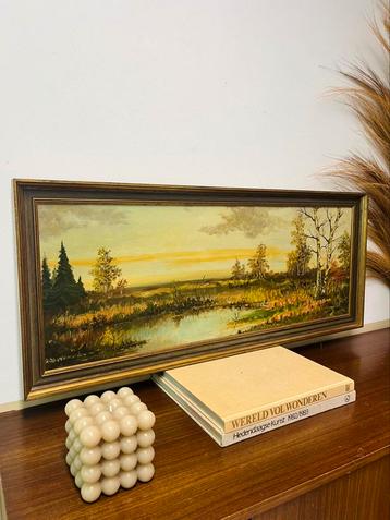 Mooi groot kunstwerk schilderij landschap olieverf canvas beschikbaar voor biedingen