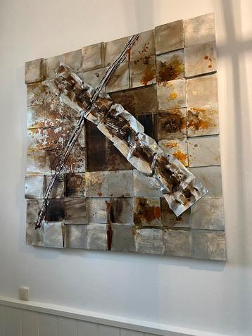 Groot kunstwerk abstract industrieel 120 x 120cm beschikbaar voor biedingen