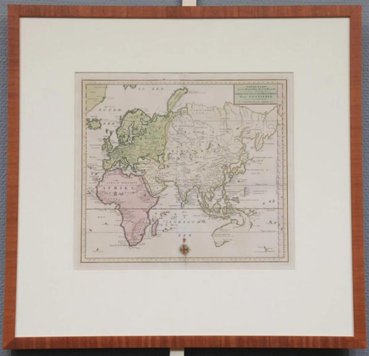 Wereldkaart uit 1755 (ingelijst) : 'n origineel cadeau ! ! !, Antiek en Kunst, Antiek | Schoolplaten, Overige thema's, Ophalen