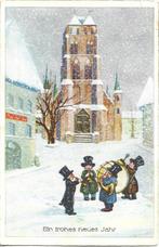 Antiek*Nieuwjaar*Kinderen*Muziek*Kerk*Sneeuw*Brocante*1923, Ophalen of Verzenden, 1920 tot 1940, Gelopen, Feest(dag)