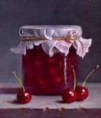 Schilderij kersen en kersen een weckpot. Hans Habraken., Ophalen of Verzenden