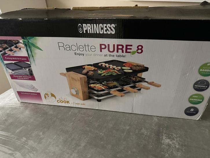Princess Raclette Pure 8 - Gourmetstel voor 8 personen, Witgoed en Apparatuur, Gourmetstellen, Zo goed als nieuw, 8 personen of meer