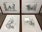 Set van 4 Ingelijste Dieren Tekeningen, Ophalen of Verzenden