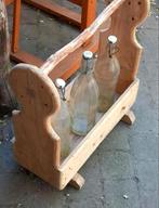 Houten bak met antieke glazen limonade flessen., Ophalen of Verzenden