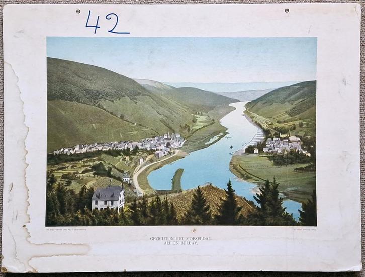 Gezicht in het Moezeldal. Alf en Bullay, Antiek en Kunst, Antiek | Schoolplaten, Ophalen