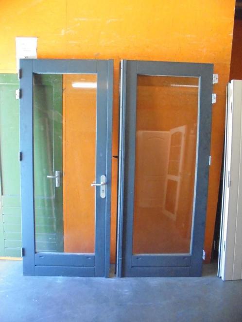 Openslaande tuindeuren + bijpassende enkele deur, Doe-het-zelf en Verbouw, Deuren en Horren, Zo goed als nieuw, Buitendeur, Glas
