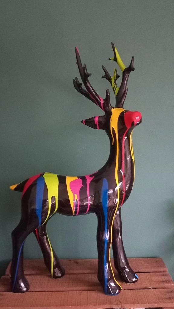 Hert Polyester Beeld - Kleurrijk Decoratie, Tuin en Terras, Tuinbeelden, Nieuw, Dierenbeeld, Kunststof, Ophalen of Verzenden