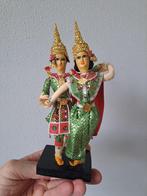 Vintage Thaise dansers van stof met houten plateau, Ophalen of Verzenden, Gebruikt, Pop