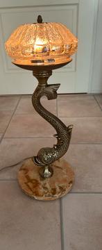 Antieke Dolfijn  Lamp met Marmeren Voet en Gouden Afwerking, Antiek en Kunst, Ophalen