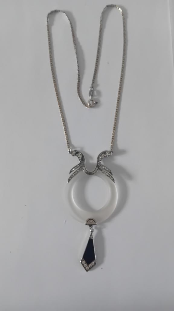 Art Deco Antieke Zilveren Ketting + Art Deco Hanger, Uniek., Sieraden, Tassen en Uiterlijk, Antieke sieraden, Hanger, Zilver, Ophalen of Verzenden