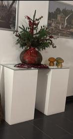 Glazen tafel met 2 pilaren, Huis en Inrichting, Tafels | Sidetables, Ophalen of Verzenden, Gebruikt, 25 tot 50 cm, Rechthoekig