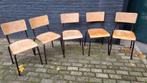 Vijf vintage schoolstoelen, Huis en Inrichting, Ophalen, Gebruikt, Bruin, Vintage