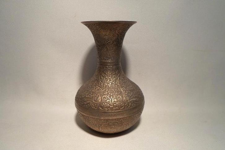 Vaas India Pauwen Bloemen, Antiek en Kunst, Antiek | Vazen, Ophalen of Verzenden