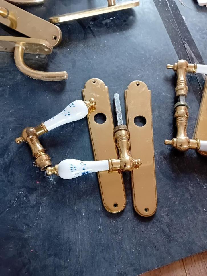 deurklink, messing met porselein, kastknopjes, Doe-het-zelf en Verbouw, Hang- en Sluitwerk, Gebruikt, Klink of Kruk, Koper of Messing