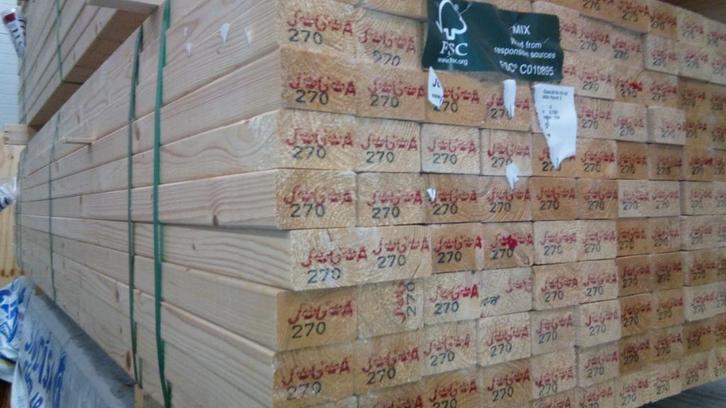 aktie prijs vuren regels balkjes 4.4x6.9 - 4.5x7, Doe-het-zelf en Verbouw, Hout en Planken, Nieuw, Balk, Vuren, 25 tot 50 mm, Ophalen