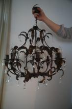 Grote vintage jaren 70 design messing kroonluchter, Ophalen, Gebruikt, Glas