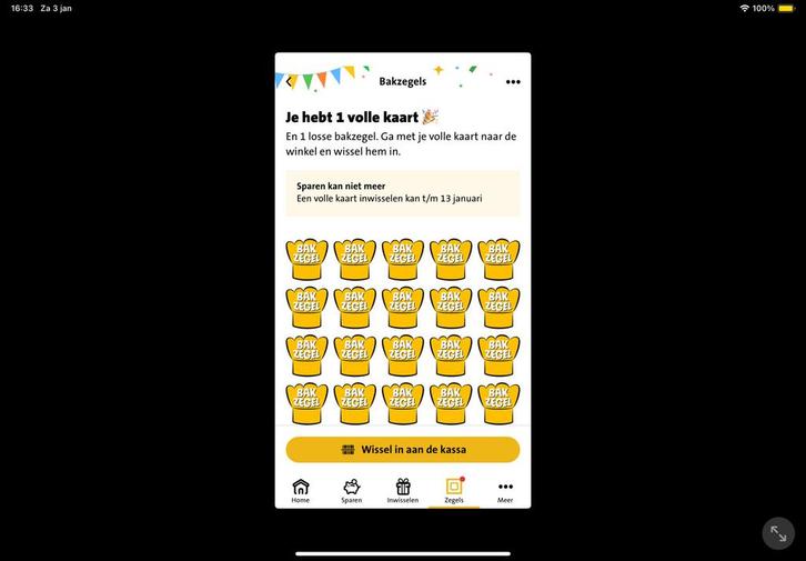 Laatste kaart Jumbo bakzegels - korting op Tefal = € 0,50, Hobby en Vrije tijd, Spaarzegeltjes, Volle spaarkaart, Winkel, Super of Benzinepomp
