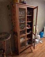 Vintage lichteiken keukenkast met glazen deuren, Ophalen, Gebruikt, Bruin, 50 tot 100 cm