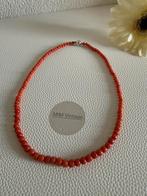 R274/Vintage LANGER Austria Zilveren KORAAL parel ketting, Gebruikt, Verzenden, X, Rood