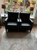 2 lederen fauteuils plus hocker., Huis en Inrichting, Fauteuils, Ophalen, Gebruikt, 50 tot 75 cm, Leer