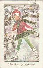 KERST MEISJE SCHAATSEN TEKN l DOBÓN JAREN60 MOOI KAART KK109, Verzenden, 1960 tot 1980, Gelopen, Feest(dag)