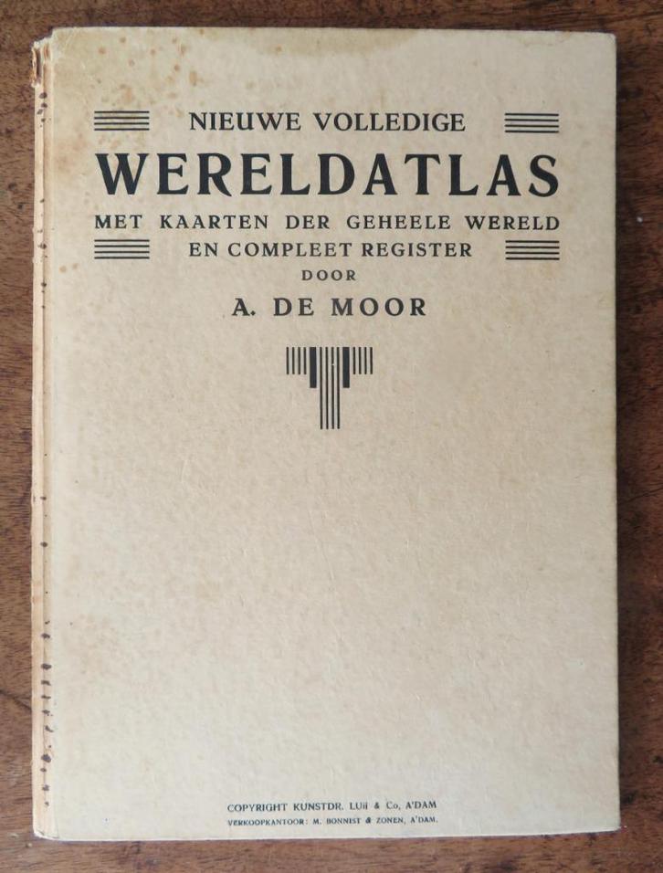 A de Moor Nieuwe Volledige Wereldatlas 1e druk 1930 ( Atlas, Boeken, Atlassen en Landkaarten, Zo goed als nieuw, Overige atlassen