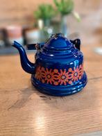 Vintage Blauwe Theepot met Bloemen, Antiek en Kunst, Antiek | Emaille, Ophalen of Verzenden