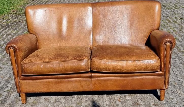 Schapenleren bank klassiek + BEZORGING GRATIS, Huis en Inrichting, Banken | Bankstellen, Gebruikt, Rechte bank, 75 tot 100 cm