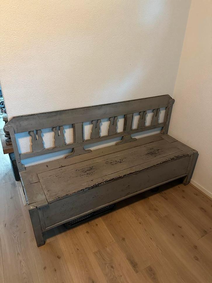 Oude houten klepbank bank, Antiek en Kunst, Curiosa en Brocante, Ophalen