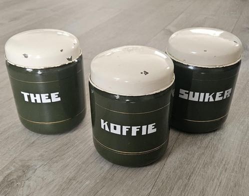 3 Antieke donkergroen emaille voorraadbussen, Antiek en Kunst, Antiek | Emaille, Ophalen of Verzenden