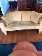 Leolux Vinja | Design bank 2,5-zits | Geel Leer & Stof, Ophalen, Gebruikt, Tweepersoons, Rechte bank