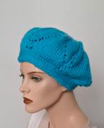 Turquoise Gebreide Baret - Handgemaakt, Handgemaakt, Ophalen of Verzenden, Nieuw, Muts